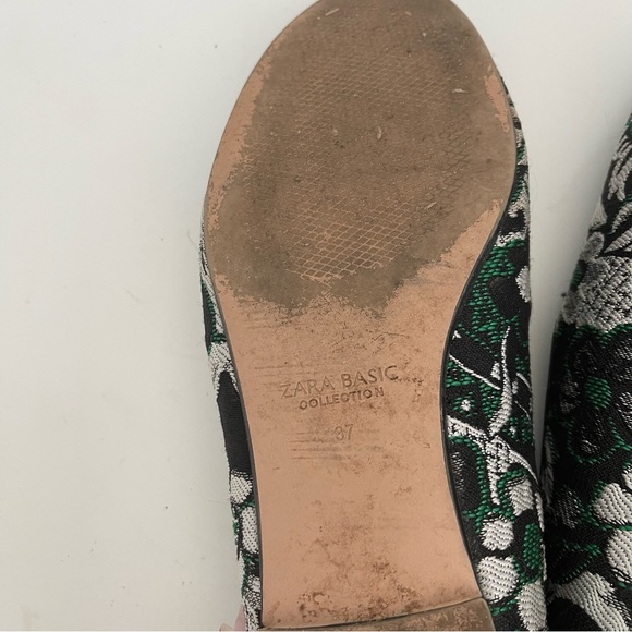 Zara Basic Floral Tapestry Black Green Embroidered Slip On Loafers Shoes Flats - Picture 8 of 8